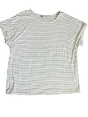 Green Envelope LA Striped Tee Womens Medium Gray White Short Sleeve Top